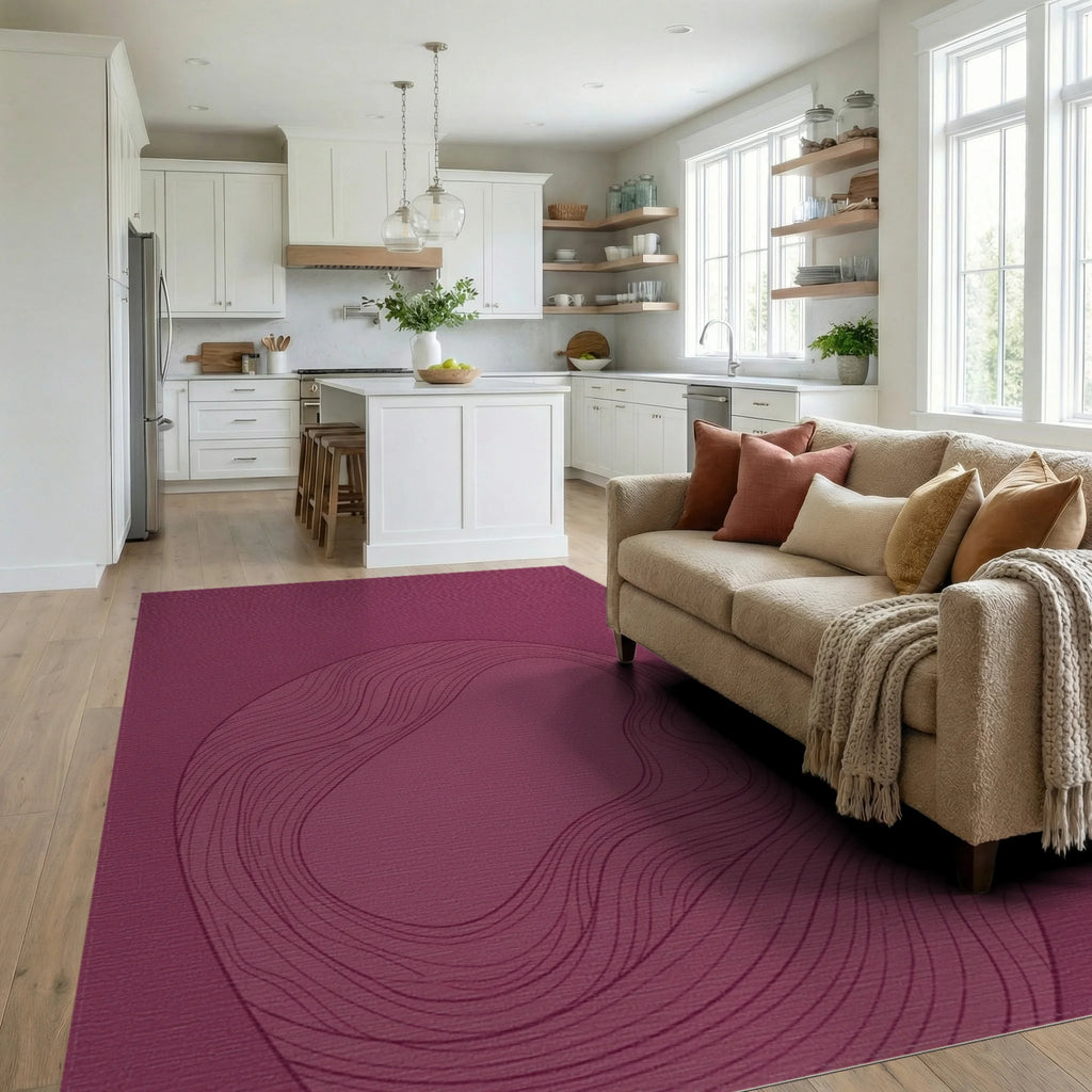 Crimson Abstract Wavy Line Enclosure Rug Living Room View