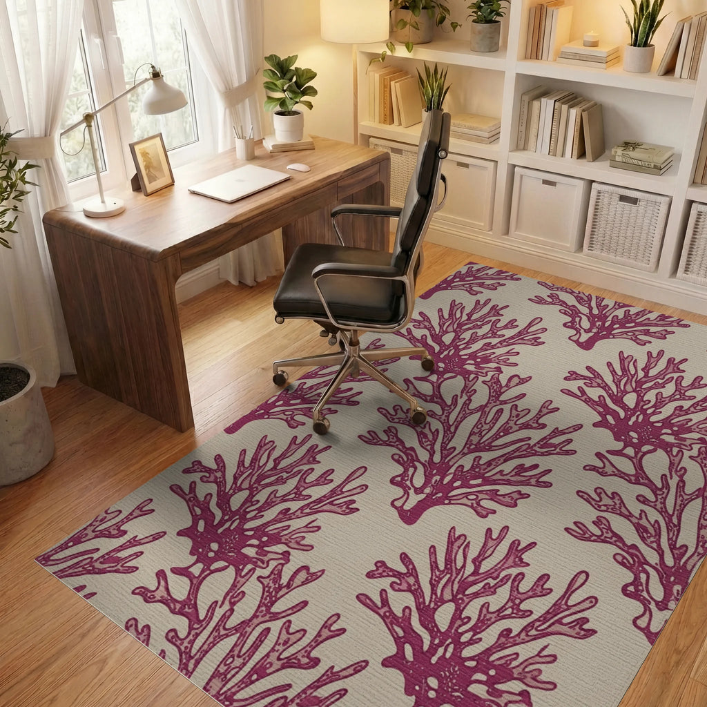 Crimson Coral Branch Repeats Rug Office View