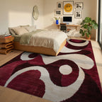 Crimson Cream Bold Swirl Rug - Bedroom View