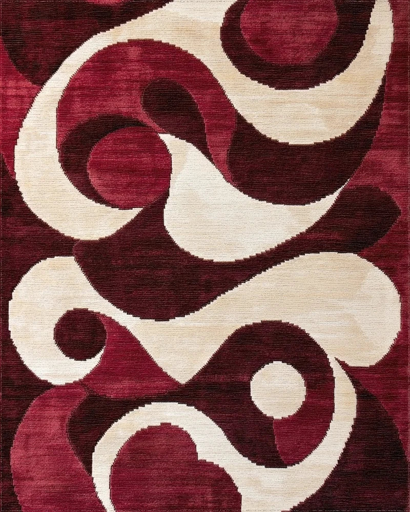 Crimson Cream Bold Swirl Rug - Cutout View