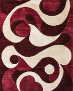 Crimson Cream Bold Swirl Rug - Cutout View