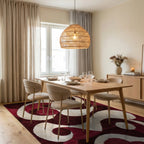 Crimson Cream Bold Swirl Rug - Dining Room View