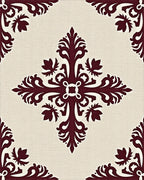 Crimson Cream Damask Scroll Medallion Rug - Cutout View