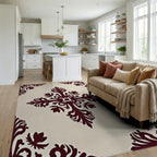 Crimson Cream Damask Scroll Medallion Rug Living Room View