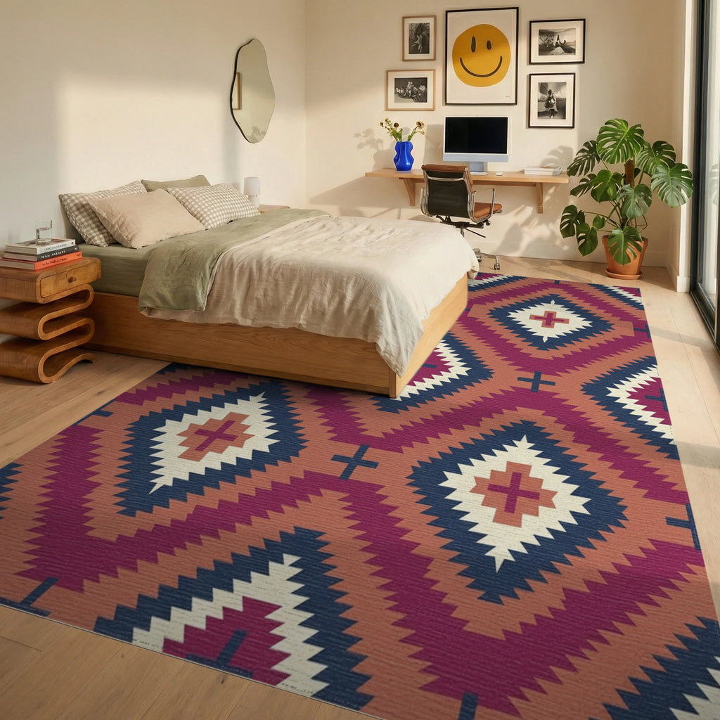 Crimson Diamond Sun Motif Rug Bedroom View
