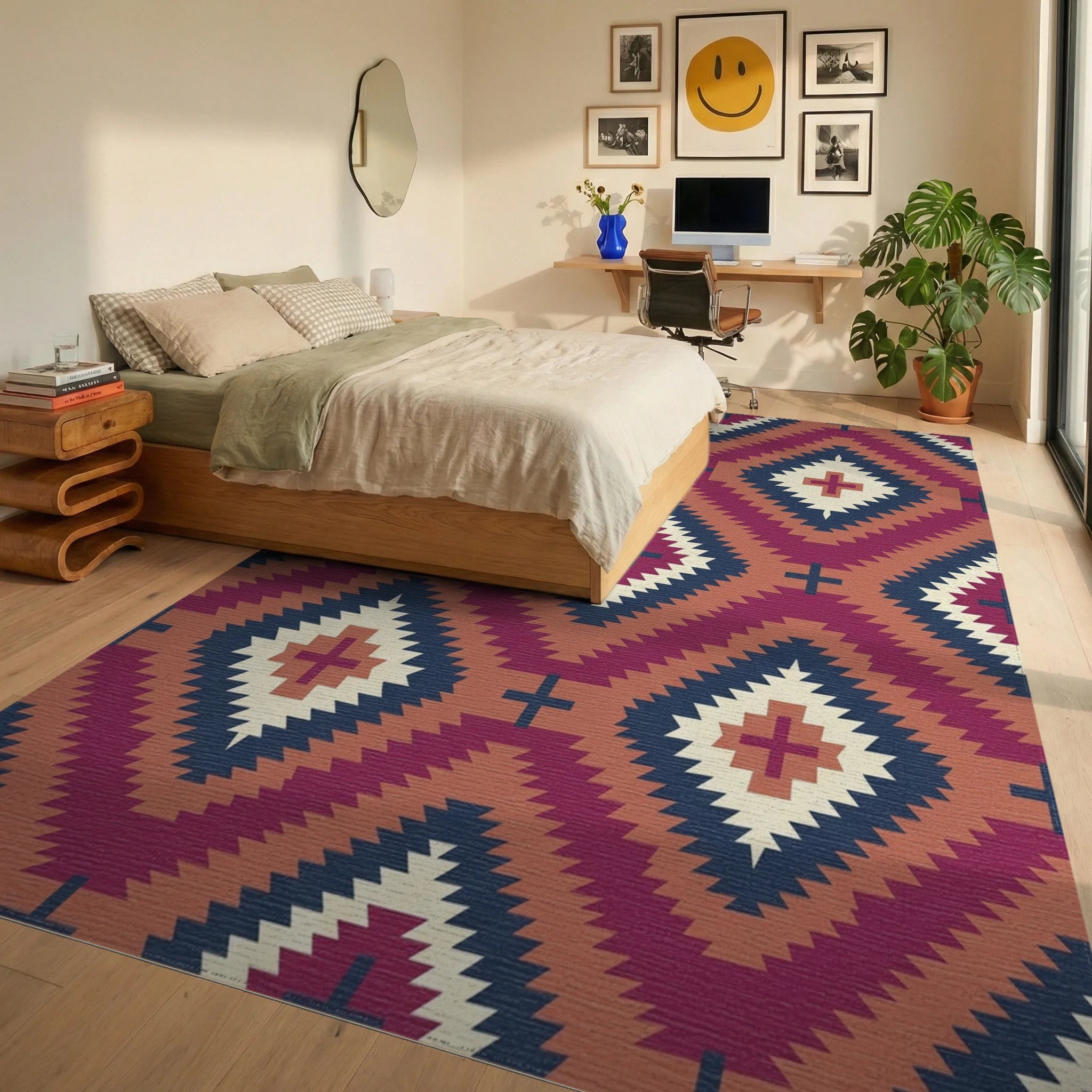 Crimson Diamond Sun Motif Rug Bedroom View