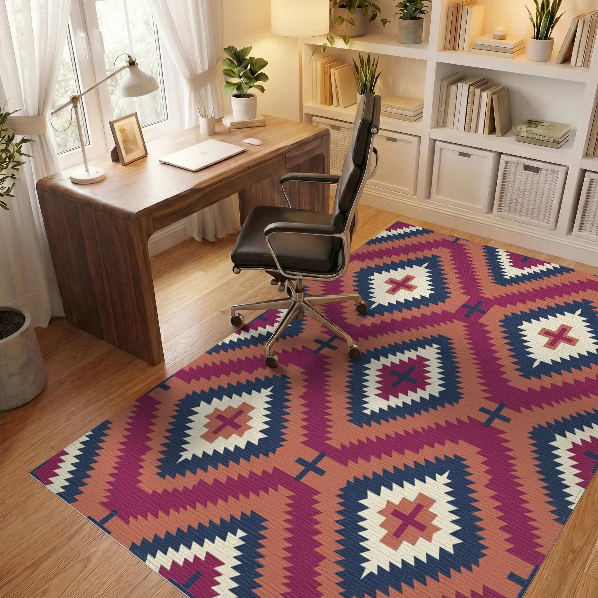 Crimson Diamond Sun Motif Rug Office View