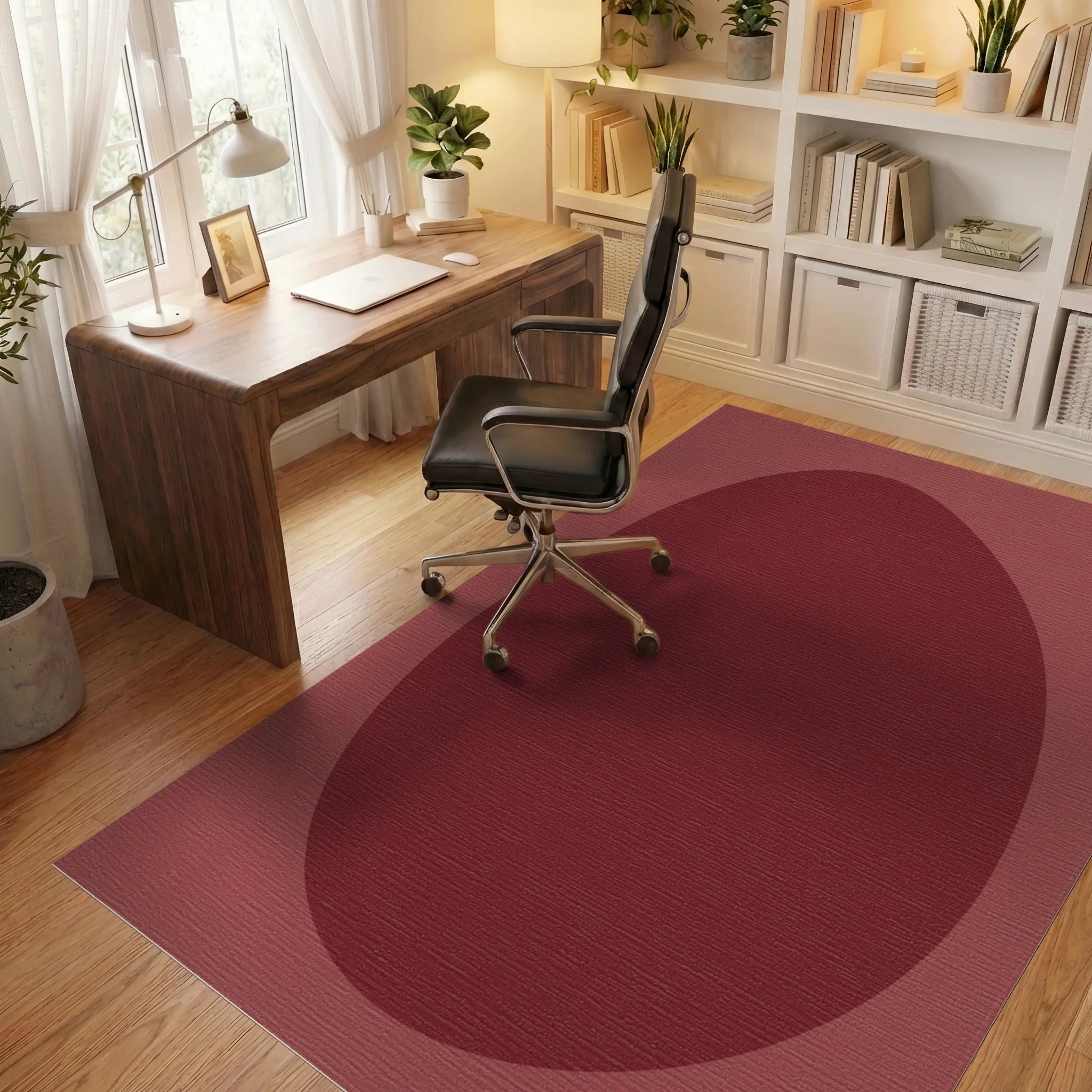 Crimson Egg Shape Abstract Rug Office View