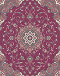 Crimson Floral Medallion Botanical Scroll Rug - Cutout View