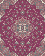 Crimson Floral Medallion Botanical Scroll Rug - Cutout View