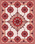 Crimson Floral Medallion Frame Rug - Cutout View