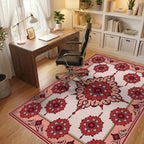 Crimson Floral Medallion Frame Rug - Office View