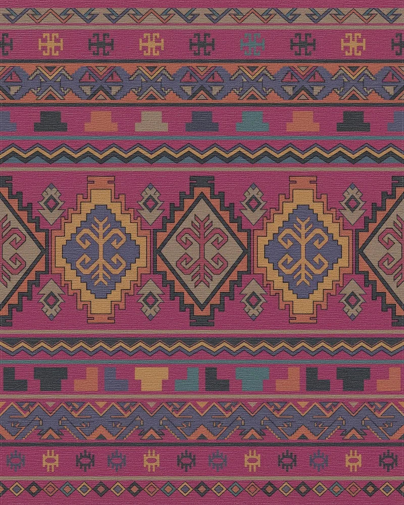 Crimson Geometric Tribal Medallion Rug - Cutout View