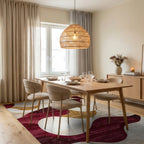Crimson Gold Abstract Wave Rug - Dining Room View