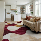 Crimson Gold Abstract Wave Rug - Living Room View