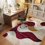 Crimson Gold Abstract Wave Rug - Office View