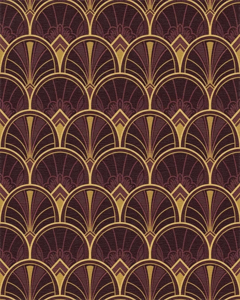Crimson Gold Art Deco Fan Rug - Cutout View