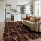 Crimson Gold Art Deco Fan Rug Living Room View