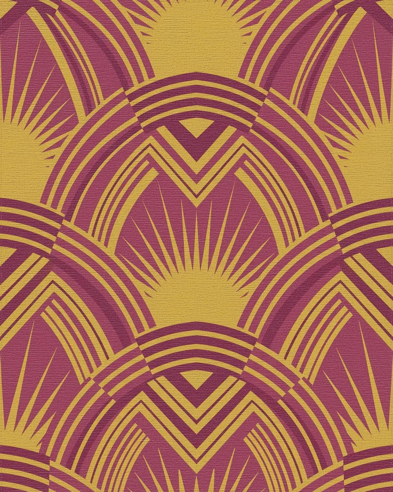 Crimson Gold Art Deco Sunburst Rug - Cutout View