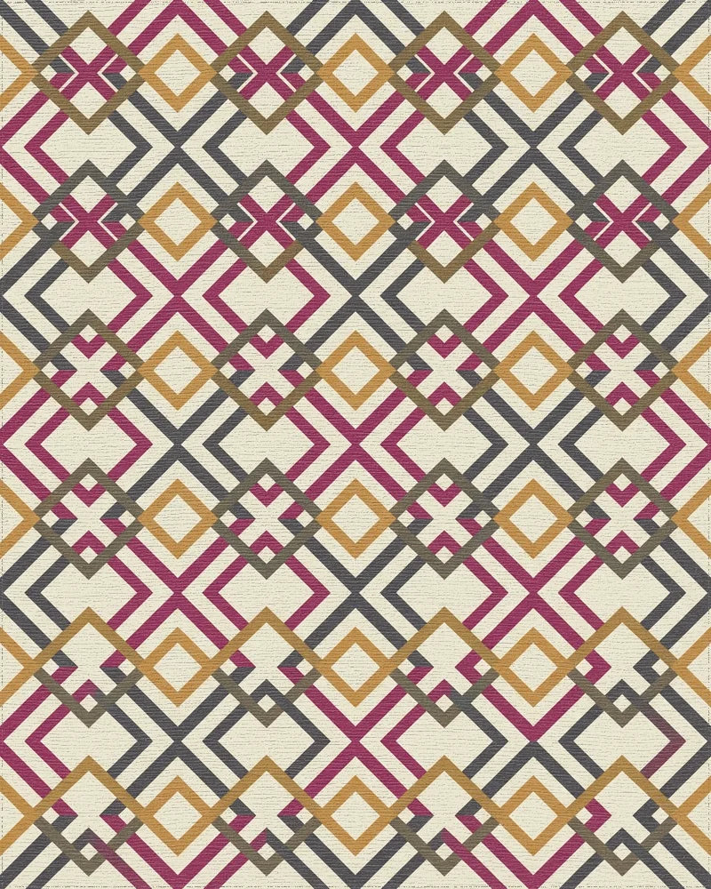 Crimson Gold Charcoal Interlocking Diamond Rug - Cutout View