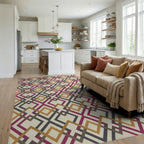 Crimson Gold Charcoal Interlocking Diamond Rug Living Room View
