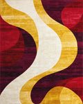 Crimson Gold White Abstract Swirl Rug - Cutout View