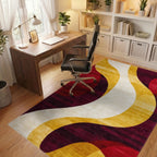 Crimson Gold White Abstract Swirl Rug - Office View