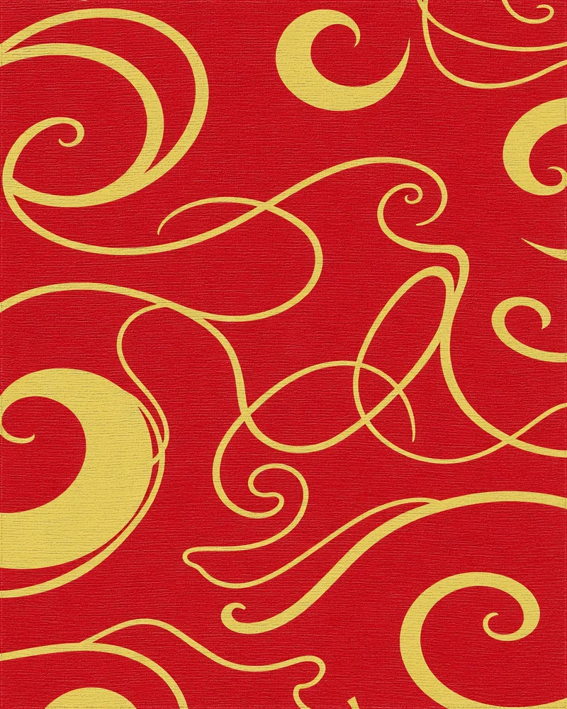 Crimson Golden Swirl Abstract Rug - Cutout View