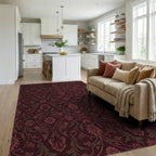 Crimson Koi Fish Floral Lattice Rug Living Room View