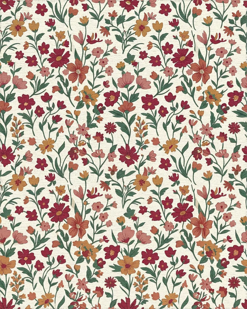 Crimson Orange Floral Blossom Field Rug - Cutout View