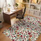 Crimson Orange Floral Blossom Field Rug Office View