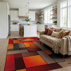 Crimson Orange Geometric Abstract Rug - Living Room View