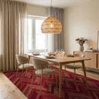 Crimson Red Chevron Stripe Rug Dining Room View