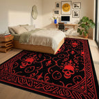 Crimson Skull Floral Damask Border Rug Bedroom View