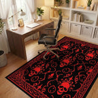 Crimson Skull Floral Damask Border Rug Office View
