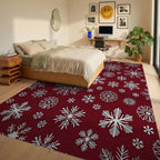 Crimson Snowflake Pattern Design Rug - Bedroom View