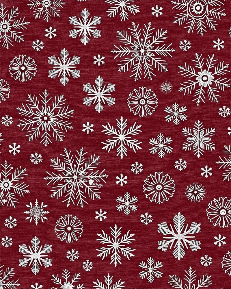 Crimson Snowflake Pattern Design Rug - Cutout View