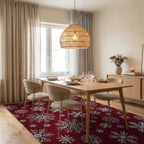Crimson Snowflake Pattern Design Rug - Dining Room View
