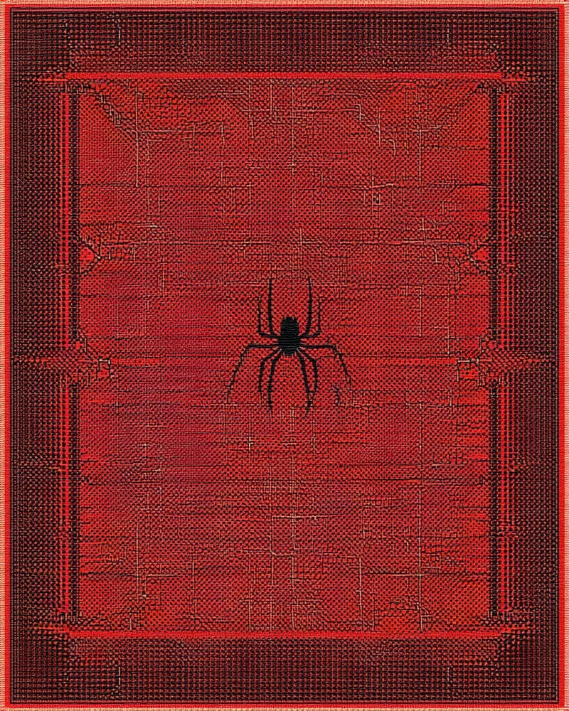 Crimson Spider Web Graphic Rug - Cutout View
