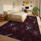 Crimson Starburst Atomic Boomerang Shapes Rug Bedroom View