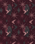 Crimson Starburst Atomic Boomerang Shapes Rug - Cutout View