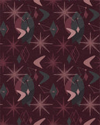 Crimson Starburst Atomic Boomerang Shapes Rug - Cutout View