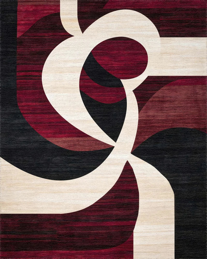 Crimson Swirl Abstract Contemporary Rug - Cutout View