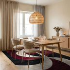 Crimson Swirl Abstract Contemporary Rug - Dining Room View