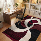 Crimson Swirl Abstract Contemporary Rug - Office View