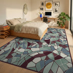 Crimson Teal Broken Stone Mosaic Rug Bedroom View