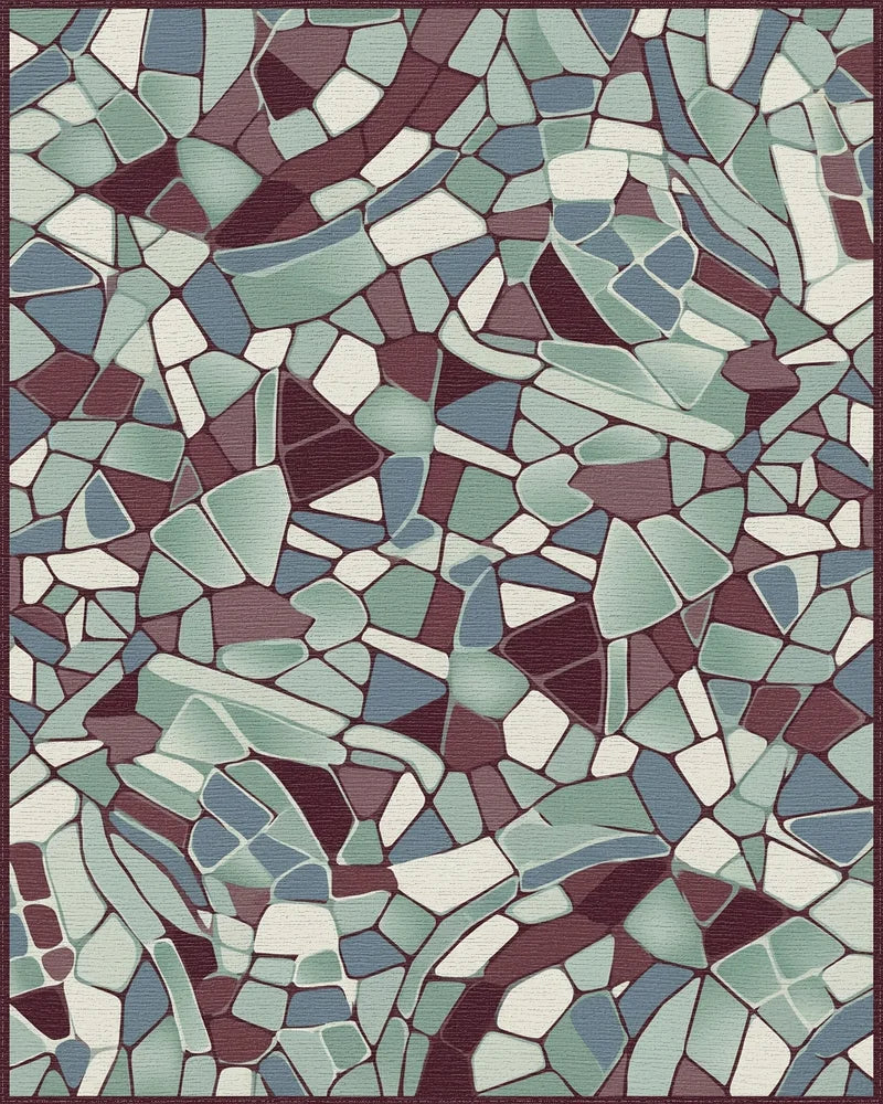 Crimson Teal Broken Stone Mosaic Rug - Cutout View