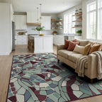 Crimson Teal Broken Stone Mosaic Rug Living Room View