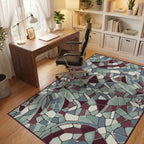 Crimson Teal Broken Stone Mosaic Rug Office View