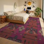 Crimson Thunderbird Arrow Geometric Rug Bedroom View